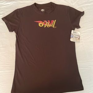 O’Neill women’s swim rash guard, size M, rich chocolate brown. NWT.